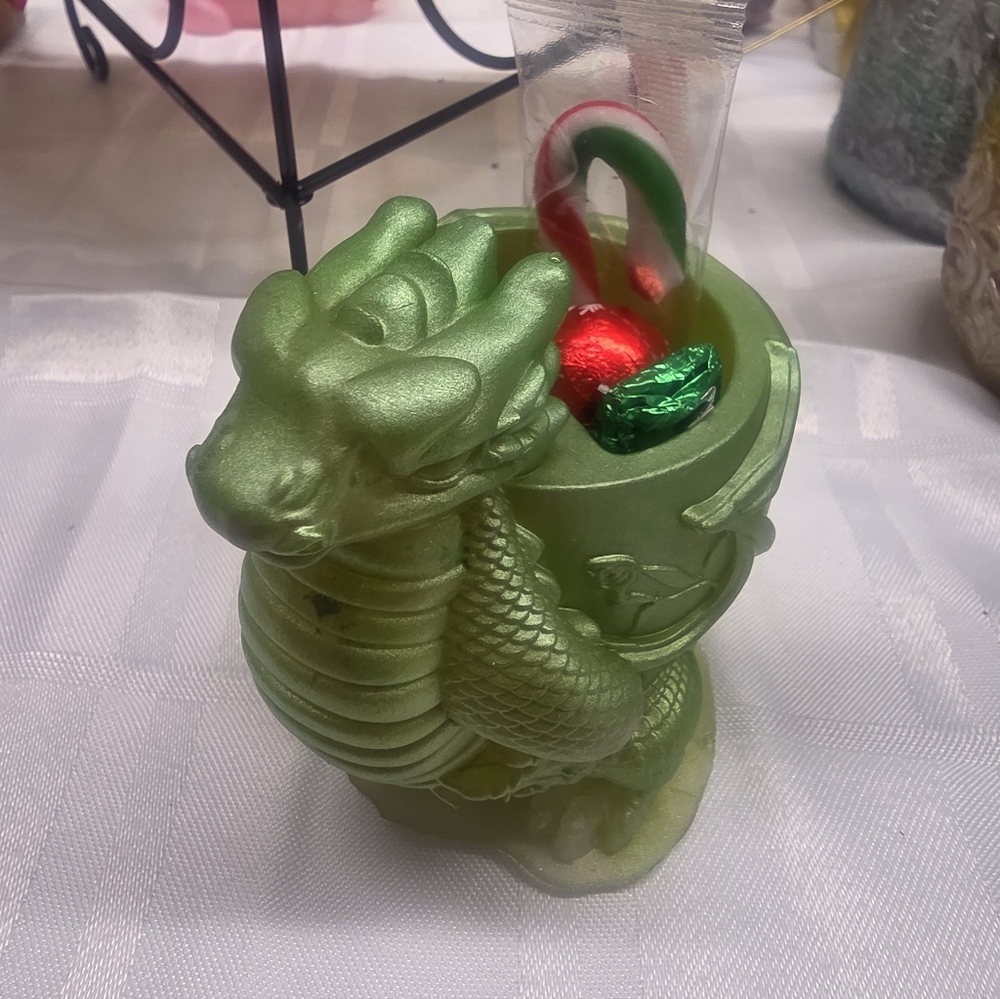 Green Resin Dragon Mini Planter Or Candy Dish